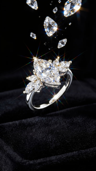 Zizara Marquise Ring — 2CT D Colour Moissanite · 925 Silver · GRA Certified