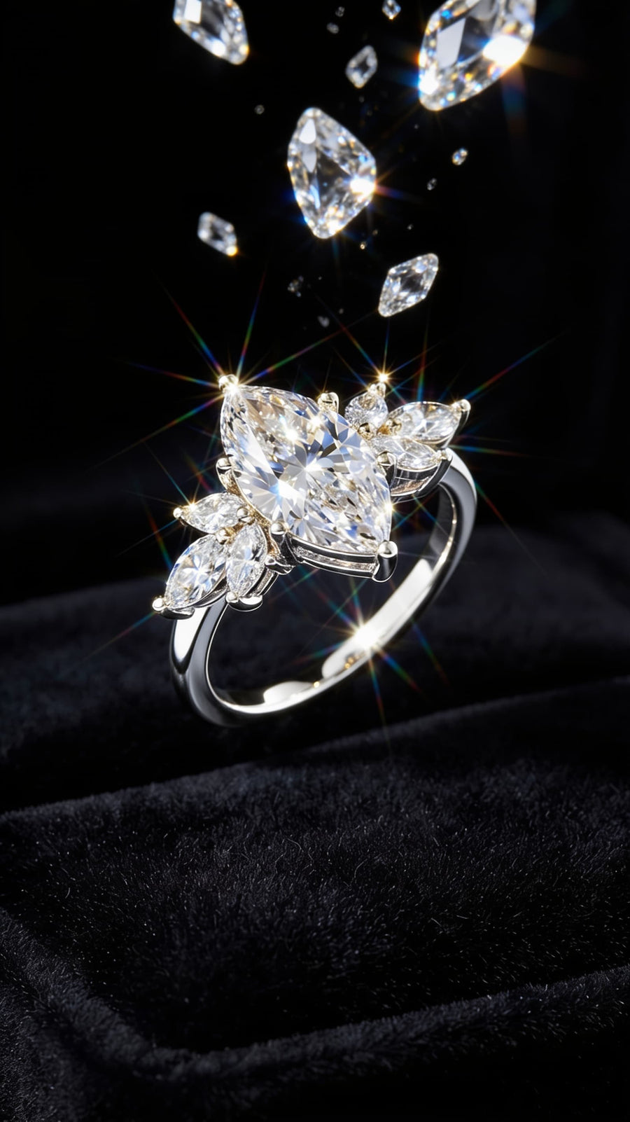 Zizara Marquise Ring — 2CT D Colour Moissanite · 925 Silver · GRA Certified