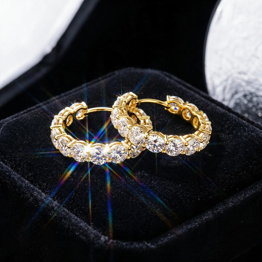 Zizara Lumière Hoop Earrings — Full Moissanite · 14K Gold · 925 Silver